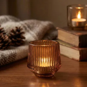Svícen Skleněný svícen vroubkovaný na čajovou svíčku ALTOM DESIGN 8 cm oranžový