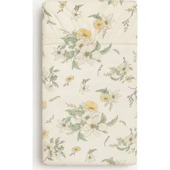 Prostěradlo Prostěradlo bavlněné s gumou do postýlky 120x60 cm - clematis na béžové