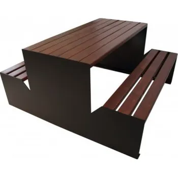 Zahradní lavice Set Moderna - 1500mm, Palisandr, Černá komaxit ( RAL 9005 ), Prodloužené k zabetonování