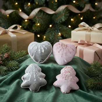 Vánoční dekorace Vánoční ozdoby mix vzorů ALTOM DESIGN 7 cm šedé a růžové 4 ks