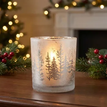 Svícen Skleněný svícen vánoční ALTOM DESIGN SREBRNÉ STROMEČKY 10 cm průhledný