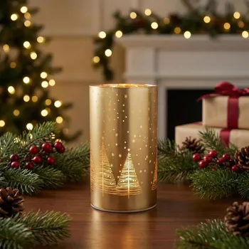 Svícen Vánoční skleněný svícen LED ALTOM DESIGN CHOINKI 16 cm zlatý