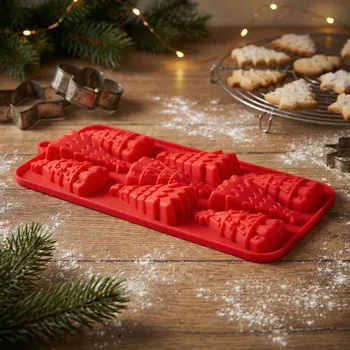 Plech na pečení Silikonová forma na pečení vánoční ALTOM DESIGN CHOINKI 25 cm červená