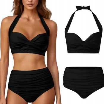 Dámské plavky DVOUDÍLNÉ PLAVKY BOHO KOSTÝM VÁZÁNÍ BIKINI VYSOKÝ PAS XXL