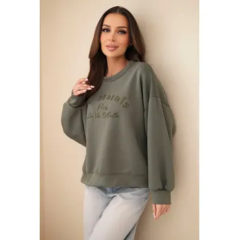 Dámská mikina Kesi Dámská mikina s výšivkou volného střihu masełkowa khaki Barva: Zelená, Velikost: UNI