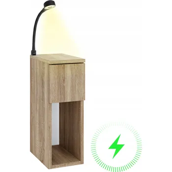 Noční stolek NOČNÍ STOLEK ÚZKÝ SKANDINÁVSKÝ DUB TORRO 20x30 CM S NABÍJEČKOU A LAMPičKOU