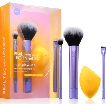 Oční stíny Real Techniques Midi Glow RT 359 štětec na rozmazávání očních stínů 1 ks + RT 356 štětec na obočí 1 ks + RT 407 štětec na pudr 1 ks + Real Techniques Original Collection Base houbička na make-up 1 ks