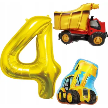Balónek Balónky Velké k 4. Narozeninám pro Děti, 3 ks. Bagr Sklápěčka Číslice