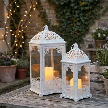 Lucerna Kovové děrované lucerny ALTOM DESIGN 31/42 cm bílé 2 ks