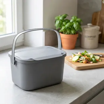 Odpadkový koš Nádoba na bioodpad s víkem a držadlem ALTOM DESIGN 4,5 l šedá