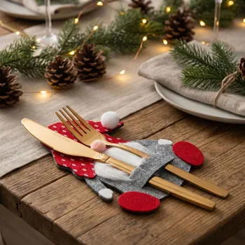 Příbor Filcové vánoční pouzdro na příbory ALTOM DESIGN SKRZAT 16 cm šedo-červené 2 ks