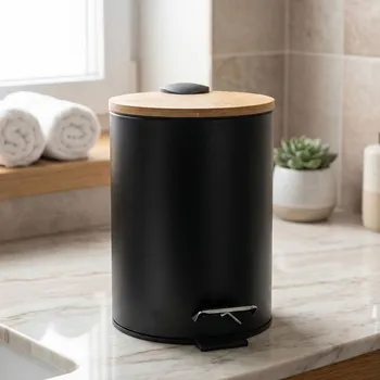 Odpadkový koš Koupelnový odpadkový koš s pedálem a bambusovým víkem ALTOM DESIGN černý