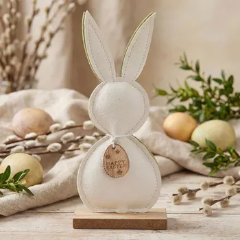 Velikonoční dekorace Velikonoční ozdoba zajíc koženkový se závěskem ALTOM DESIGN 18 cm bílo-zelený