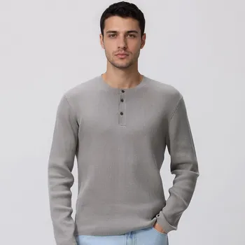 Pánský svetr Reserved - Henley svetr - světle šedá - 690HT-09X - 690HT-09X-M