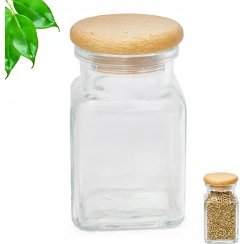 Dóza na potraviny Sklenička na koření 150 Ml s dřevěným víkem, nádoba na sypké produkty