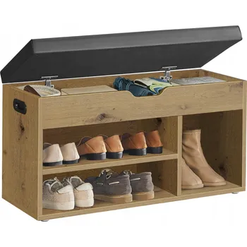 Botník Botník s policemi, se sedákem, s výklopnými dvířky Matkam 80 x 44 x 30 cm černý, dub artisan