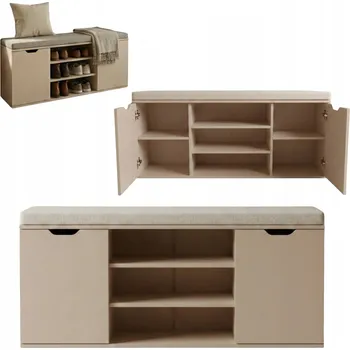 Botník Botník s Sedátkem MDF, Výklopné Dveře, Police, 103x30x46CM, Světle Šedá