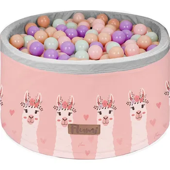 Dětský bazének Flumi Bazének s míčky 200 ks růžový s potiskem lam, mátovo - fialovo - broskvové míčky
