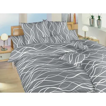 Povlečení bavlna Vlny bílé na tmavě šedém 140x200, 70x90 cm II.jakost