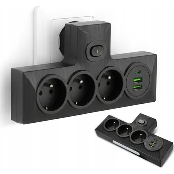 Napájecí kabel Prodlužovací Kabel Smartled černý, 2 zásuvky s uzemněním 10A a USB port