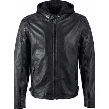 Pánská casual bunda Tmavě modrá kožená pánská bunda s textilní kapucí MMRyxo DB DBlue Velikost 5XL