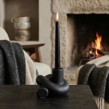 Svícen Porcelánový svícen na tenkou svíčku ALTOM DESIGN 7 cm černý matný