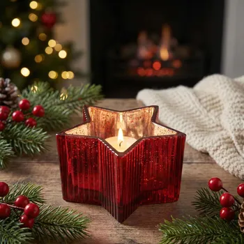 Svícen Skleněný svícen na čajovou svíčku ALTOM DESIGN GWIAZDKA 14 cm červený