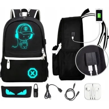 Školní batoh Imiti vícekomorový velký 35 l bílo-černý s USB portem