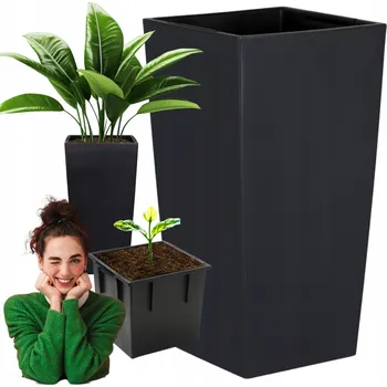 Květináč Květináč na terasu s vložkou 26x50 cm, plastový, matný, vysoký, černý