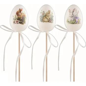 Velikonoční dekorace ANDĚL Velikonoční vejce plastové malovaný Zajíc 6 cm + špejle