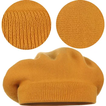 Čepice ŽLUTÝ KLASICKÝ DÁMSKÝ ELEGANTNÍ ZIMNÍ VÝROBEK POLSKÝ MAJKA