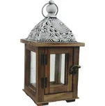 Lucerna, dřevo, ocel, hnědá, šedá, výška: 28,5 cm D6036