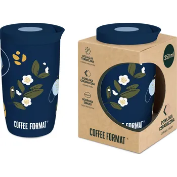 Termohrnek Coffee Format Termohrnek, modrý s motivem rostlin a květin, 350 ml