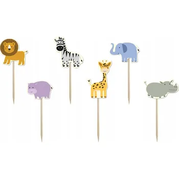 Party dekorace Párátka/Napichovátka Safari zvířátka, tvary, narozeniny, 6 kusů