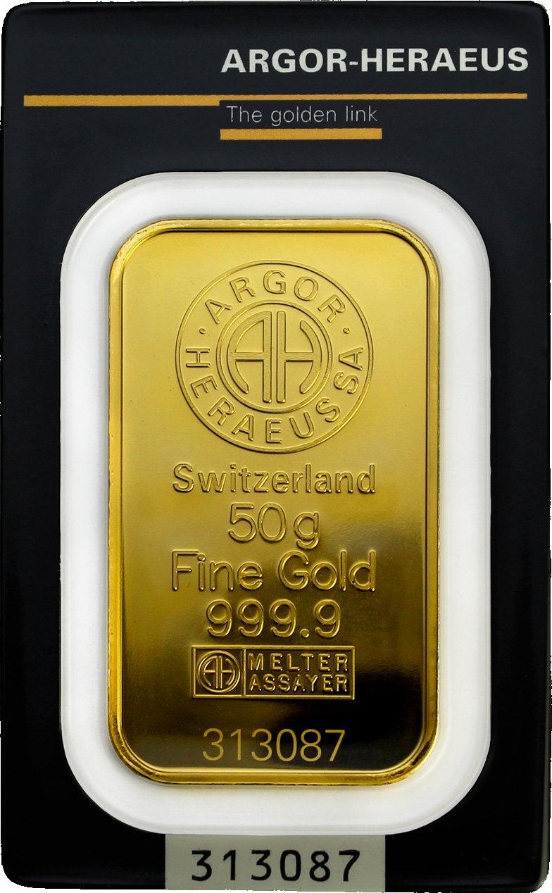 50g Argor Heraeus SA Švýcarsko Investiční zlatý slitek