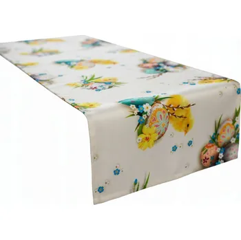 ubrus VELIKONOČNÍ BĚHOUN NA STŮL S VZOREM VAJÍČEK A KUŘÁTEK 40 cm x 200 cm