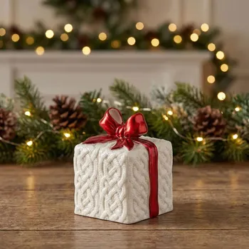 Vánoční dekorace Vánoční porcelánová figurka LED ALTOM DESIGN PREZENT 10,5 cm bílo-červená