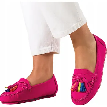 Dámské mokasíny Dámské mokasíny fuchsiové barevné střapce nazouvací KOŽENÁ STÉLKA vel. 38
