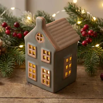 Svícen Porcelánový svícen domek LED ALTOM DESIGN 11 cm khaki