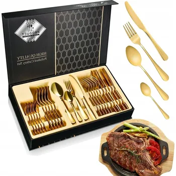 Příbor KOMPLET ZLATÝCH PŘÍBORŮ ZLATÉ JÍDELNÍ PŘÍBORY SILNÉ 24 KS