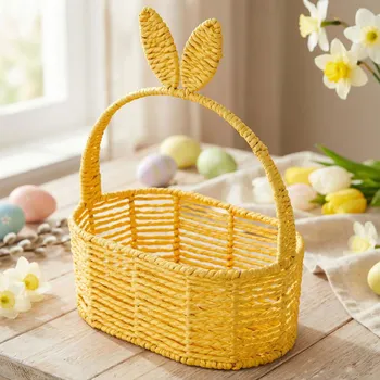 Velikonoční dekorace Velikonoční oválný pletený košík s uchy ALTOM DESIGN 24,5 cm žlutý