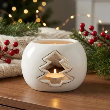 Svícen Porcelánový vánoční svícen na čajovou svíčku ALTOM DESIGN CHOINKA SE ZLATEM 6 cm