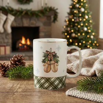 Porcelánový hrnek ALTOM DESIGN NEW BONE CHINA VÁNOČNÍ STROMEČEK RUKAVICE 380 ml