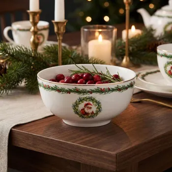 Porcelánová salátová mísa vánoční ALTOM DESIGN ŚWIĄTECZNA GIRLANDA 14 cm bílá