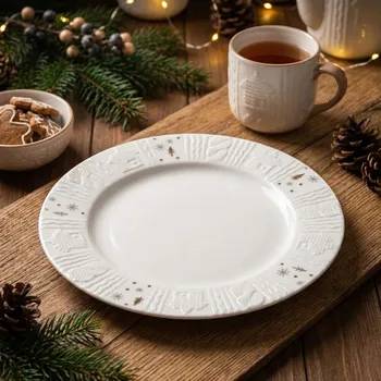 Talíř Dezertní porcelánový talíř vánoční ALTOM DESIGN ZIMOWY BLASK 20 cm bílý