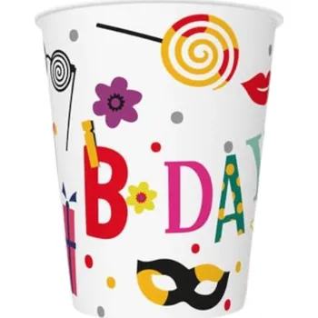 Party nádobí Papírové Kelímky k narozeninám, 8 kusů , 250 ml