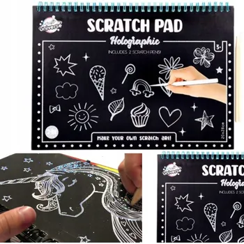 omalovánky Škrabací obrázky Craft Universe A4, 24 listů, černá pastelová