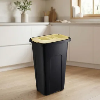 Odpadkový koš Koš na třídění odpadu ALTOM DESIGN 30 l černý se žlutým víkem