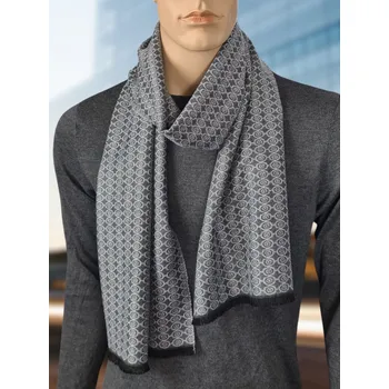 Šála Classic Scarf Pánská elegantní vlněná šedá šála oboustranná s geometrickým vzorem