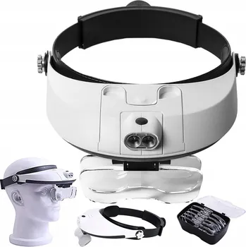 LUPA NAGŁOWNA S 5 VYMĚNITELNÝMI ČOČKAMI A LED OSVĚTLENÍM PRO OPRAVY ELEKTRONIKY